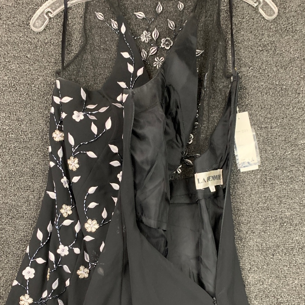 La Femme Black Floral Beaded Maxi Dress - Picture 5 of 13